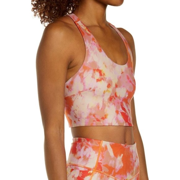 Zella Studio Lite Longline Sports Bra Orange Print Small NEW $39 - Picture 4 of 9